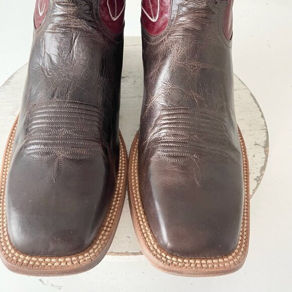 Rod Patrick Mens Cowboy Boots 14.5B Brown Mocha Bison Leather Square Toe Western - Picture 6 of 13